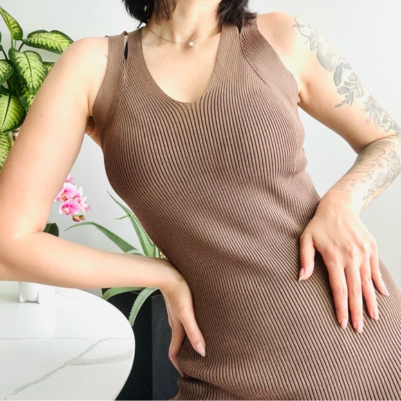 Nude Bodycon Ribbed Sweater Dress - Picture 2 of 7